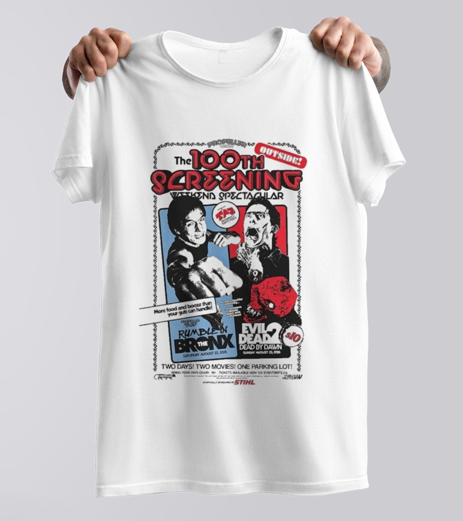 Propeller Arcade 100th Screening Weekend Spectacular Rumble In The Bronx August 22 2026 Evil Dead 2 T-Shirt