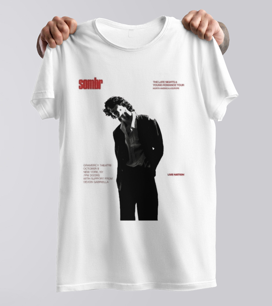 Sombr The Late Nights And Young Romance Tour Dates 2025 North America And Europe T-Shirt