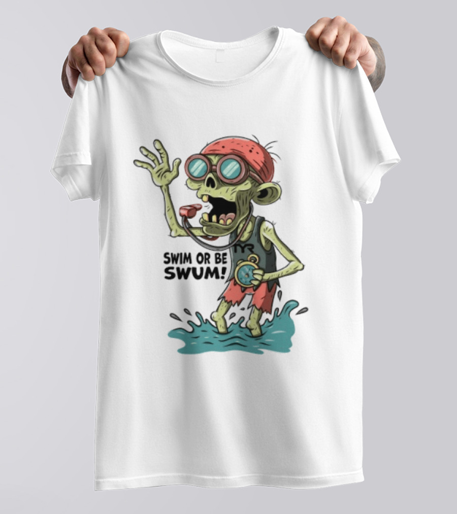 Swim Or Be Swum Zombie Lifeguard With Stop And Whistle T-Shirt
