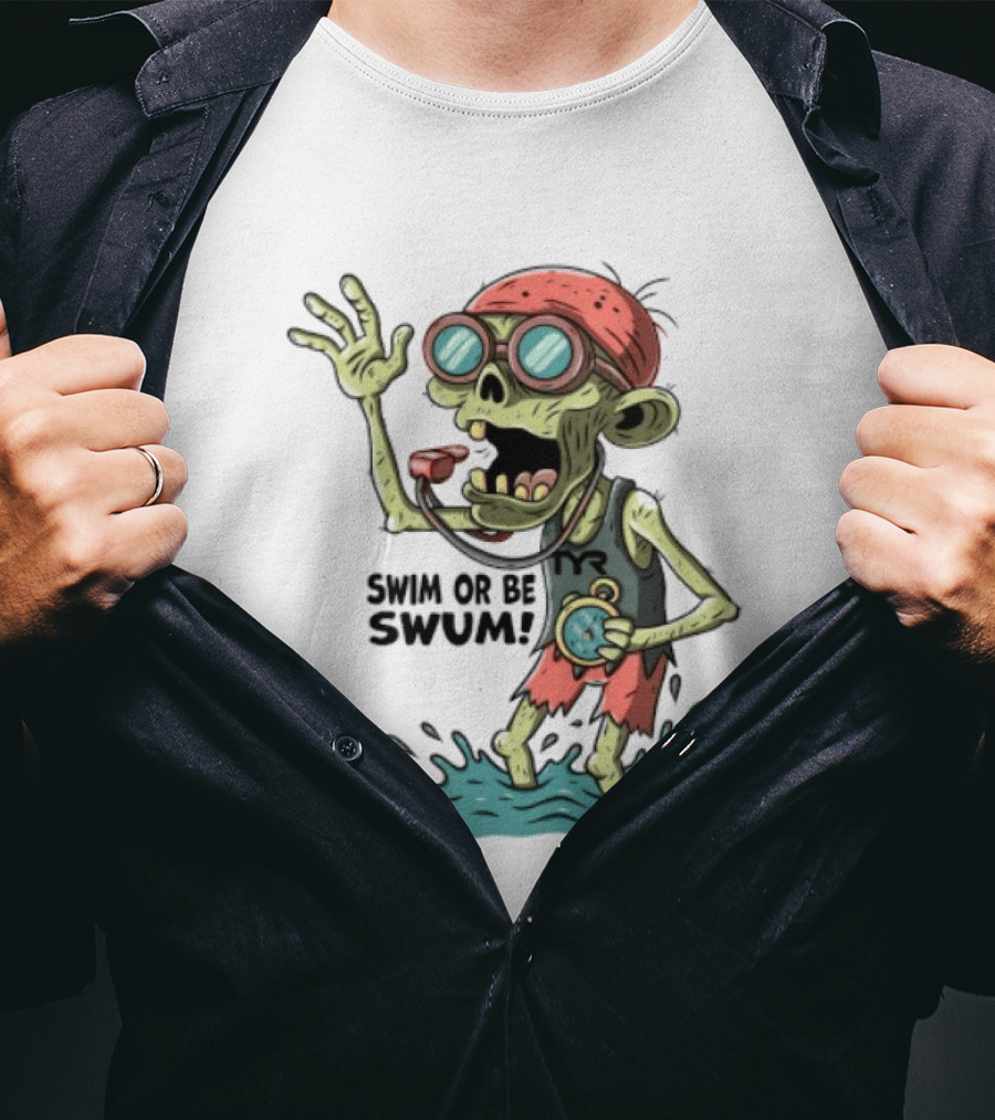 Swim Or Be Swum Zombie Lifeguard With Stop And Whistle T-Shirt