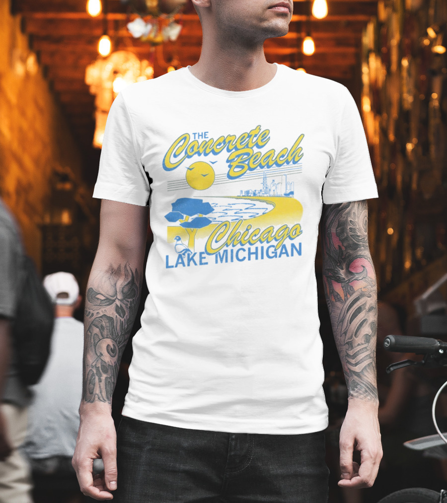 The Concrete Beach Sun Illustration Chicago Lake Michigan T-Shirt