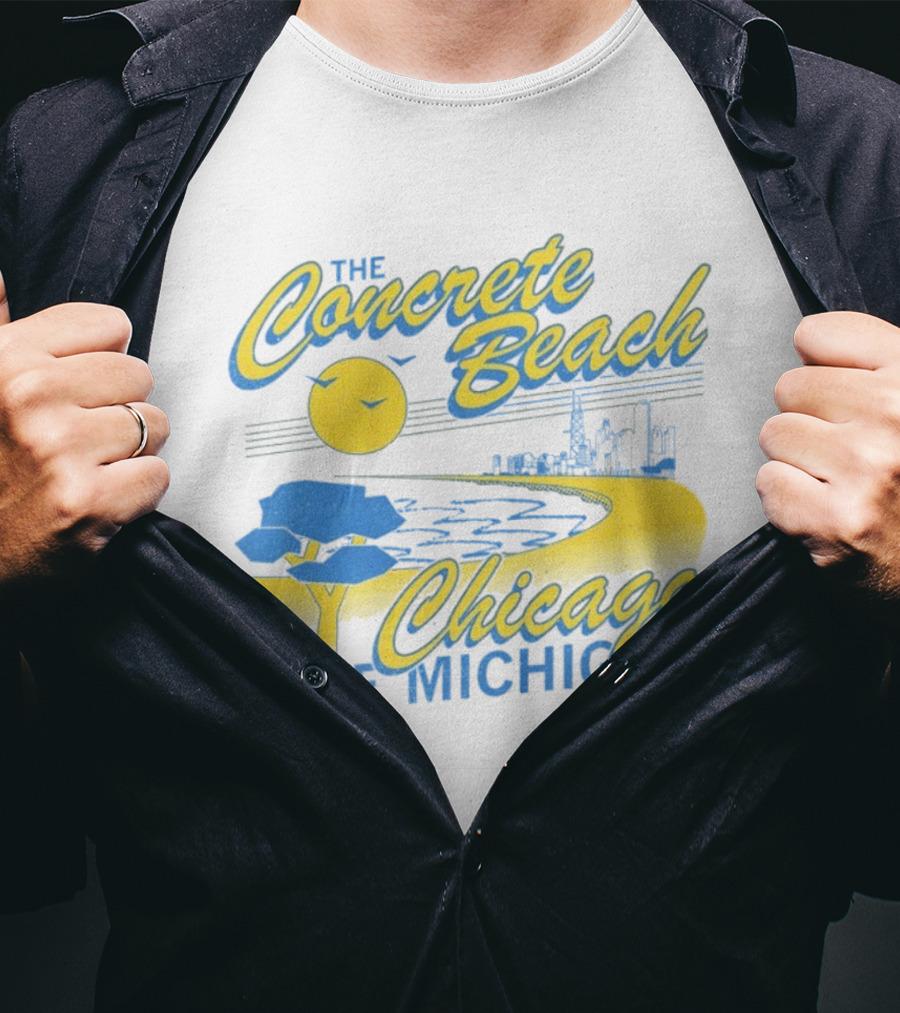 The Concrete Beach Sun Illustration Chicago Lake Michigan T-Shirt