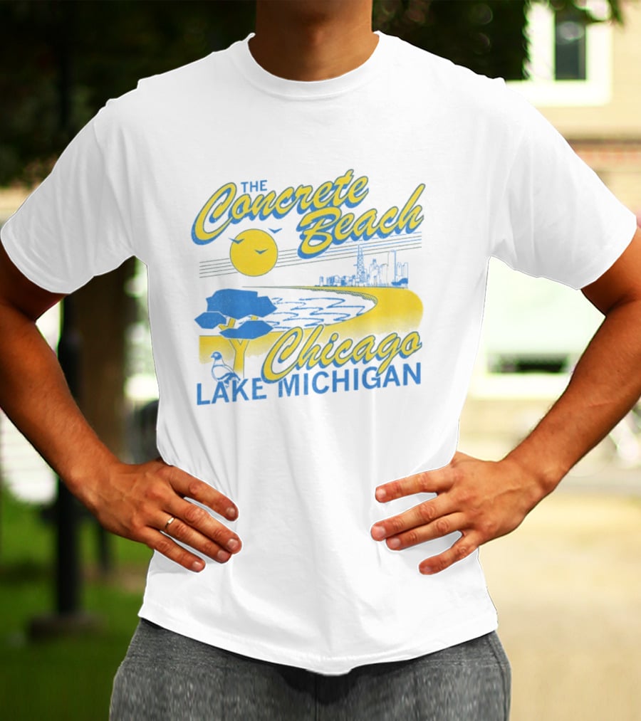 The Concrete Beach Sun Illustration Chicago Lake Michigan T-Shirt