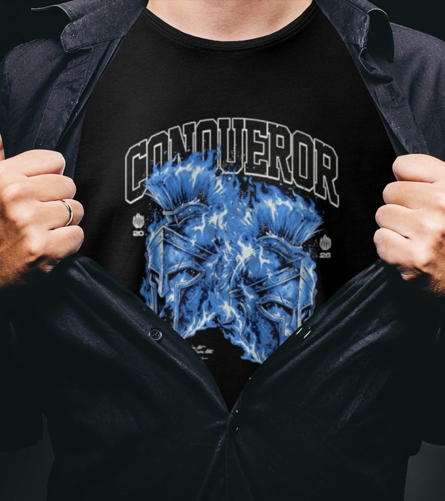 Conqueror Spartan Helmets Blue Fire Blaze T-Shirt