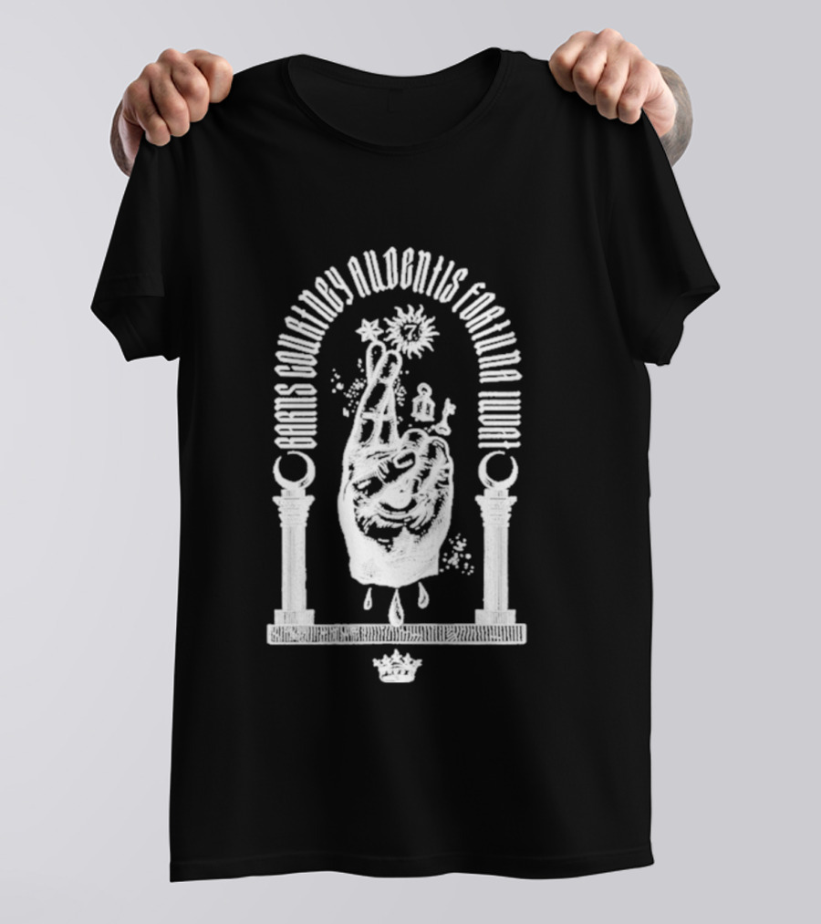 Barns Courtney Audentis Fortuna Iuvat Hand Symbol With Columns T-Shirt