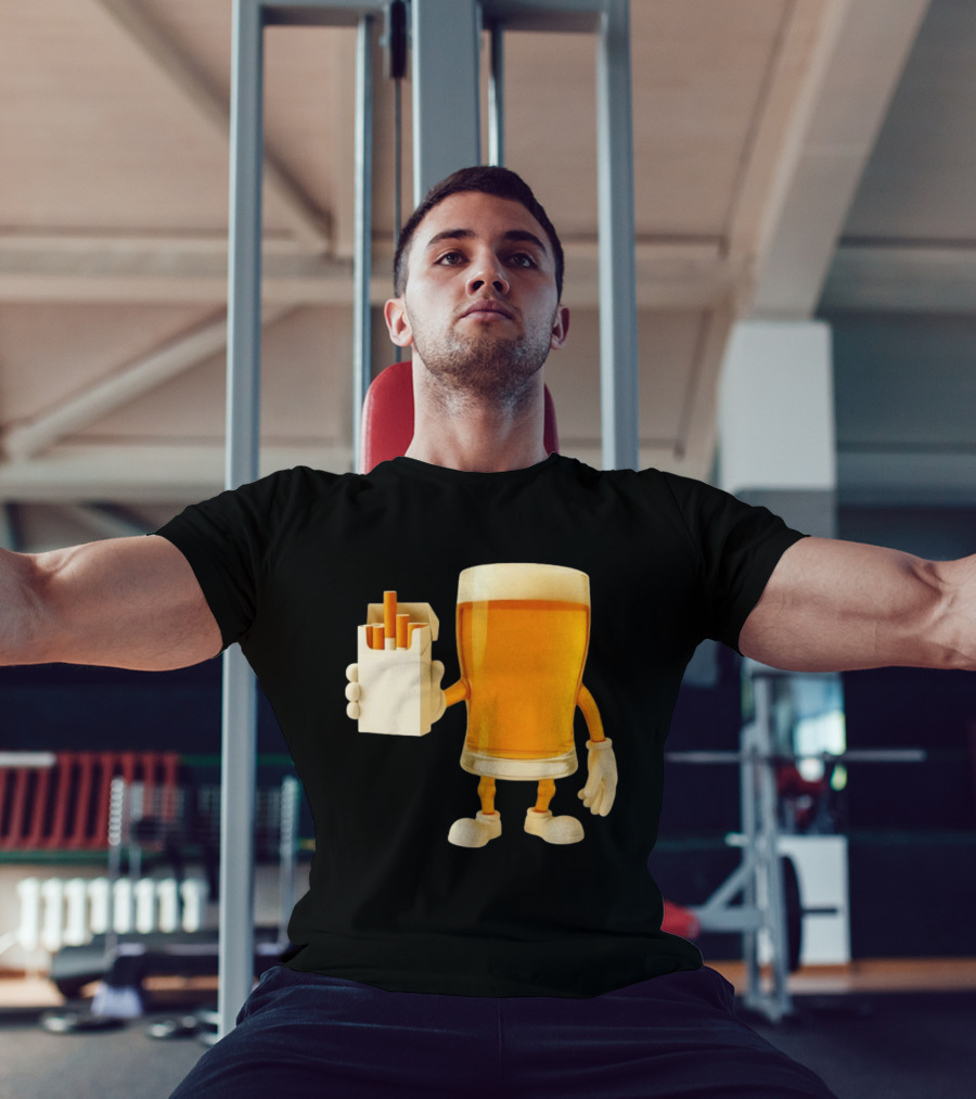 Beer Glass Holding Cigarettes Funny Drunk Cigs T-Shirt