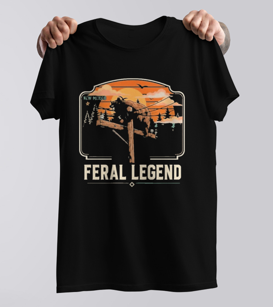 Feral Legend New Mexico Bear Climbs Light Pole Sunset Scene T-Shirt