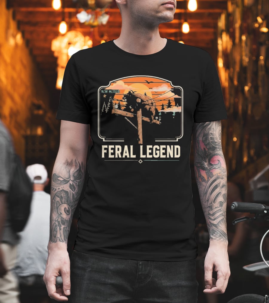 Feral Legend New Mexico Bear Climbs Light Pole Sunset Scene T-Shirt