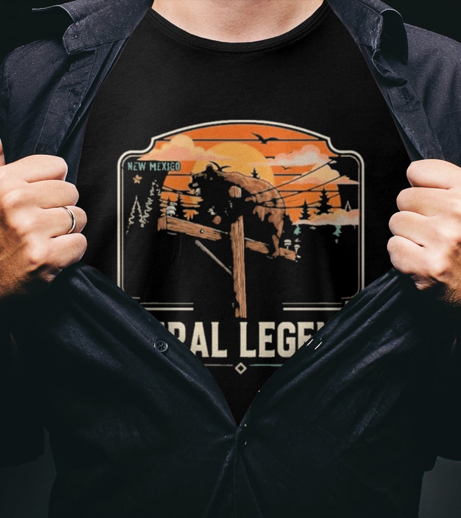 Feral Legend New Mexico Bear Climbs Light Pole Sunset Scene T-Shirt