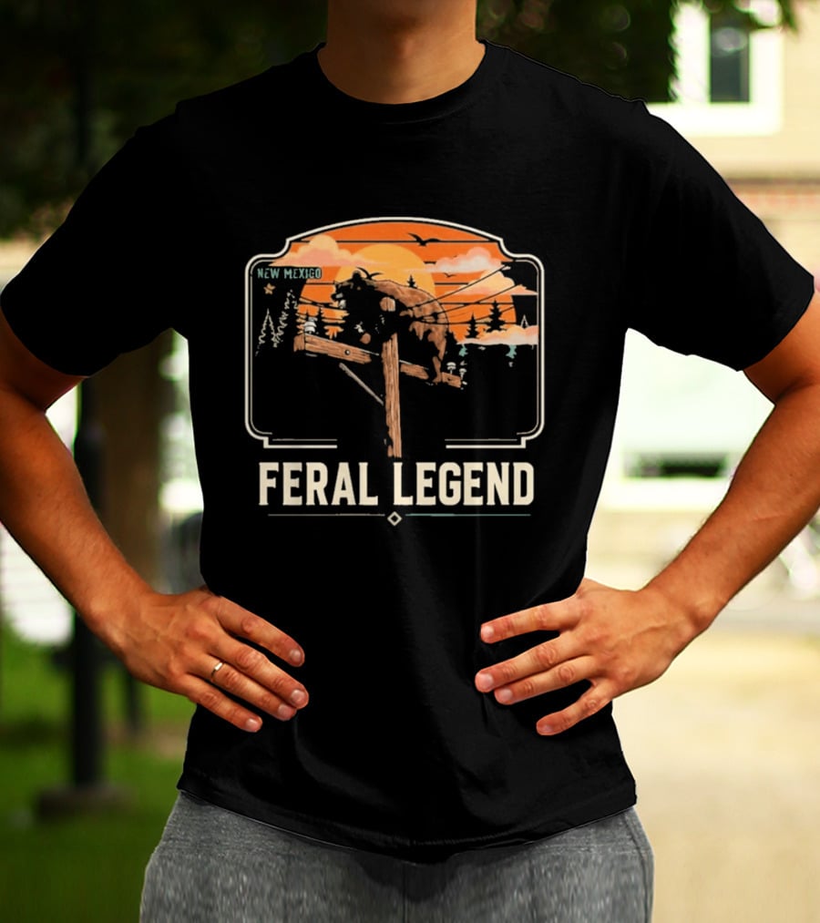 Feral Legend New Mexico Bear Climbs Light Pole Sunset Scene T-Shirt
