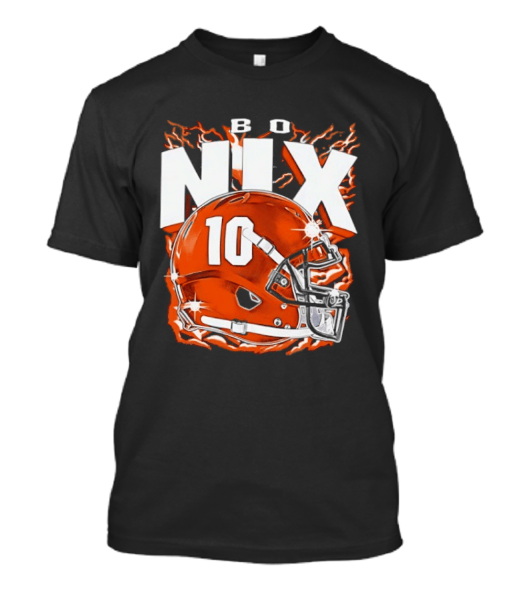 Bo Nix 10 Orange Football Helmet Flames T-Shirt