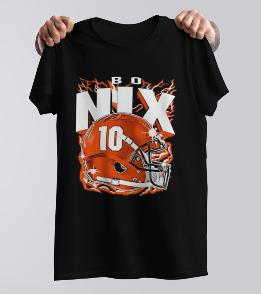 Bo Nix 10 Orange Football Helmet Flames T-Shirt