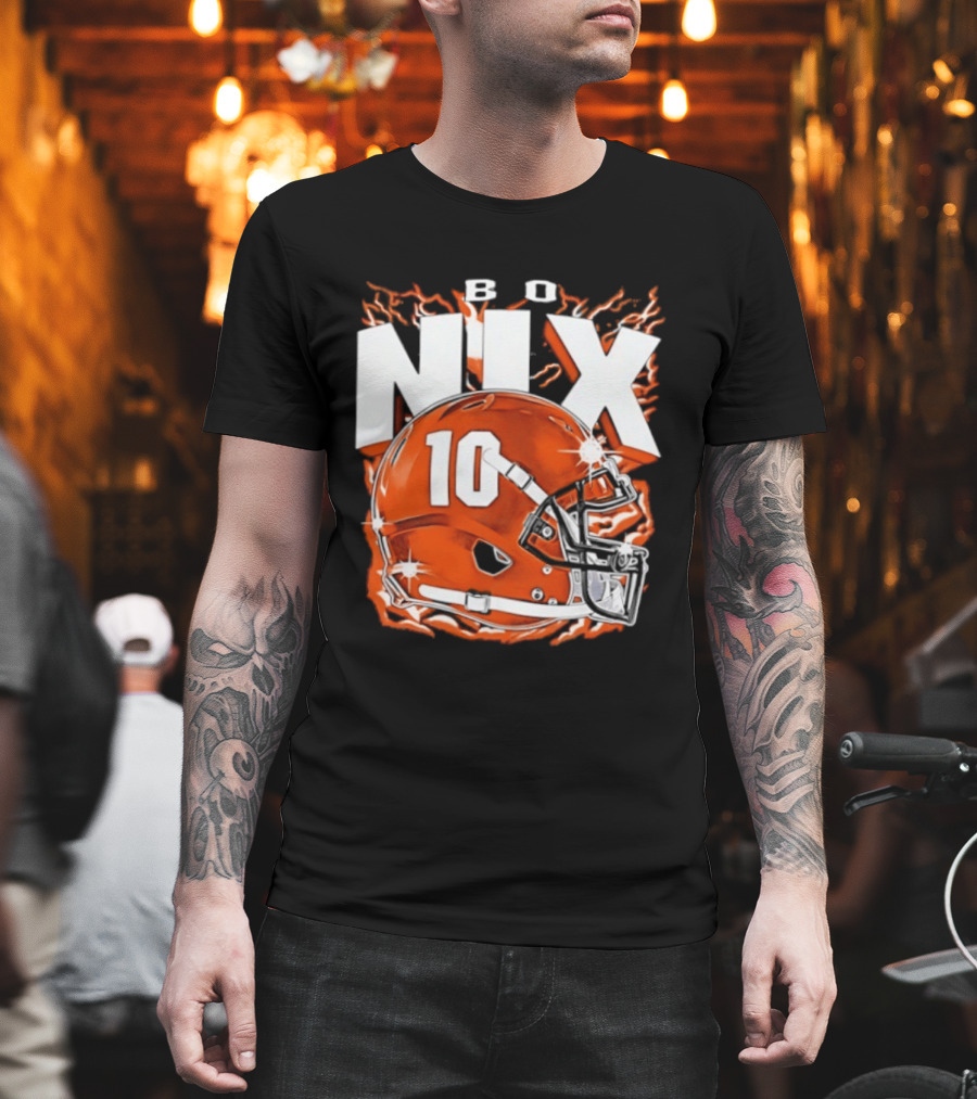 Bo Nix 10 Orange Football Helmet Flames T-Shirt