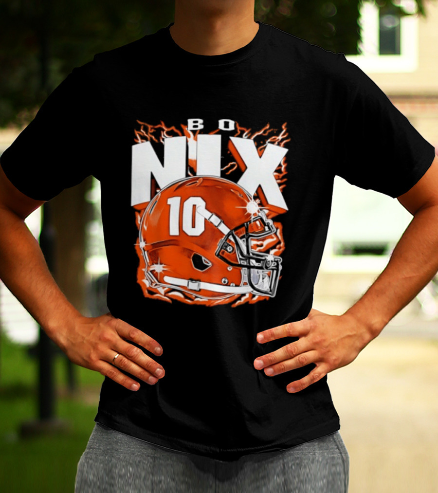 Bo Nix 10 Orange Football Helmet Flames T-Shirt