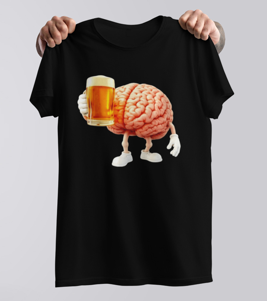 Brain Holding A Beer Drinking Anatomy Fun Humor T-Shirt