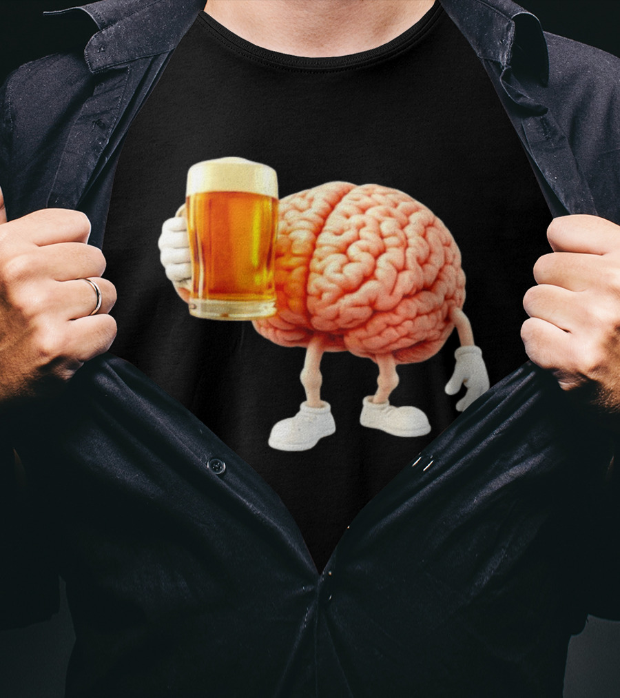 Brain Holding A Beer Drinking Anatomy Fun Humor T-Shirt