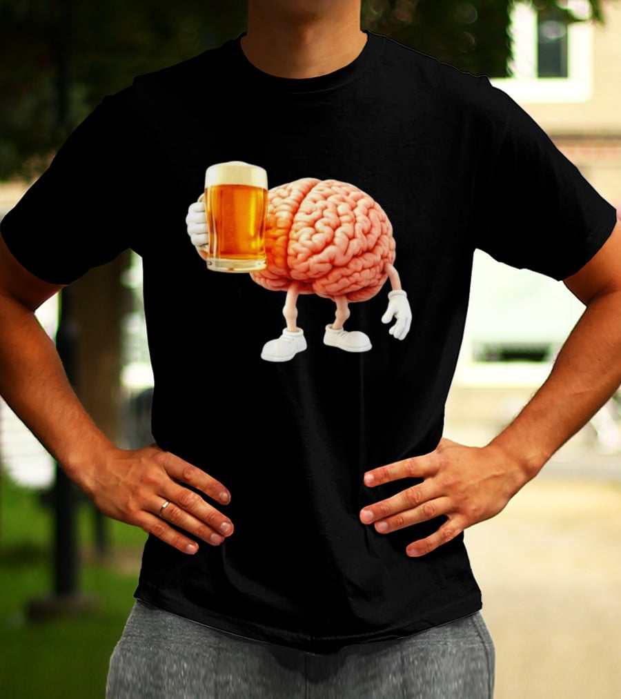Brain Holding A Beer Drinking Anatomy Fun Humor T-Shirt