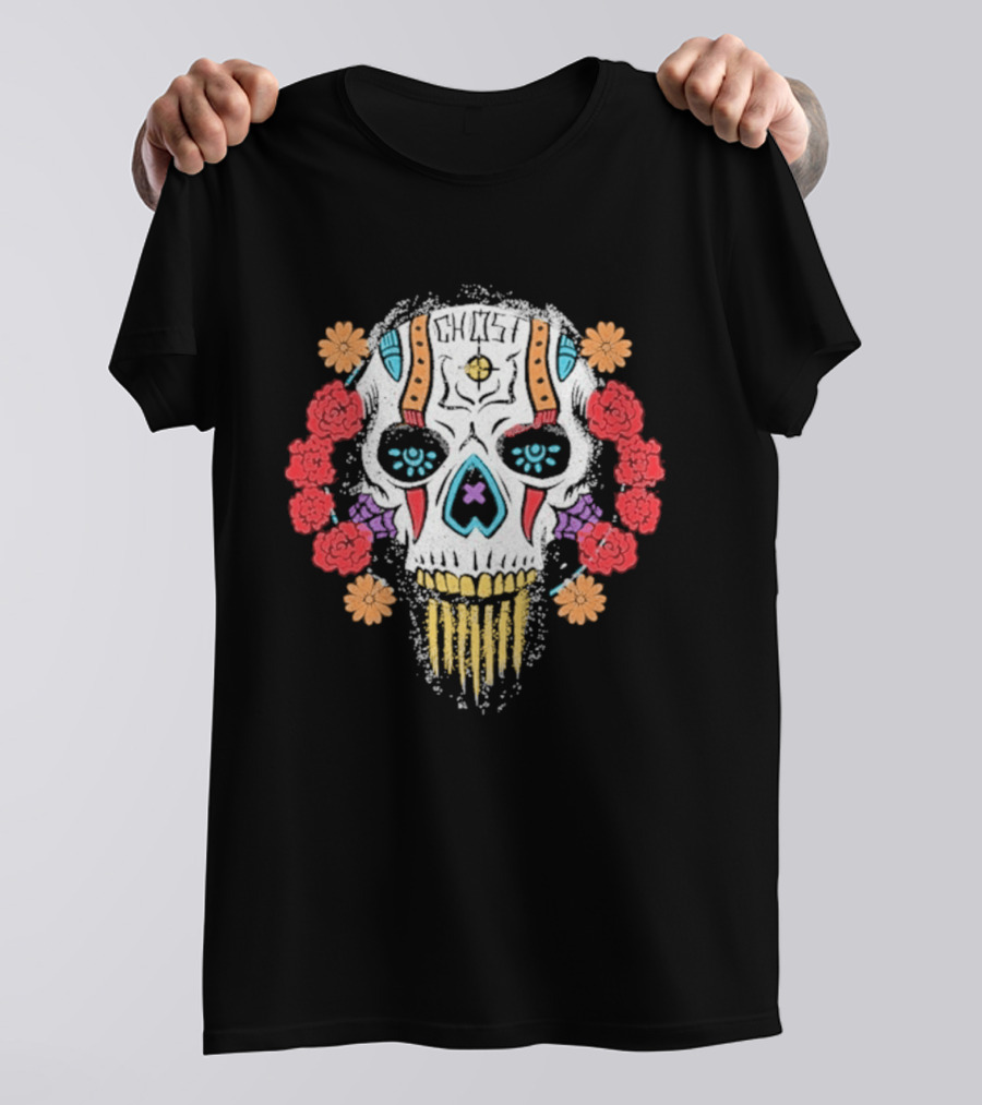 Call Of Duty Ghost Sugar Skull Floral Dia De Los Muertos T-Shirt
