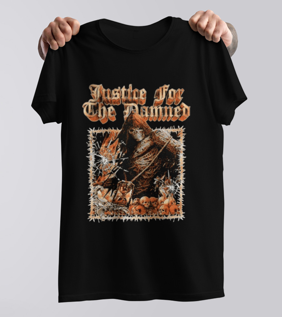 Justice For The Damned Grim Reaper Scorpion Skeleton Skulls T-Shirt