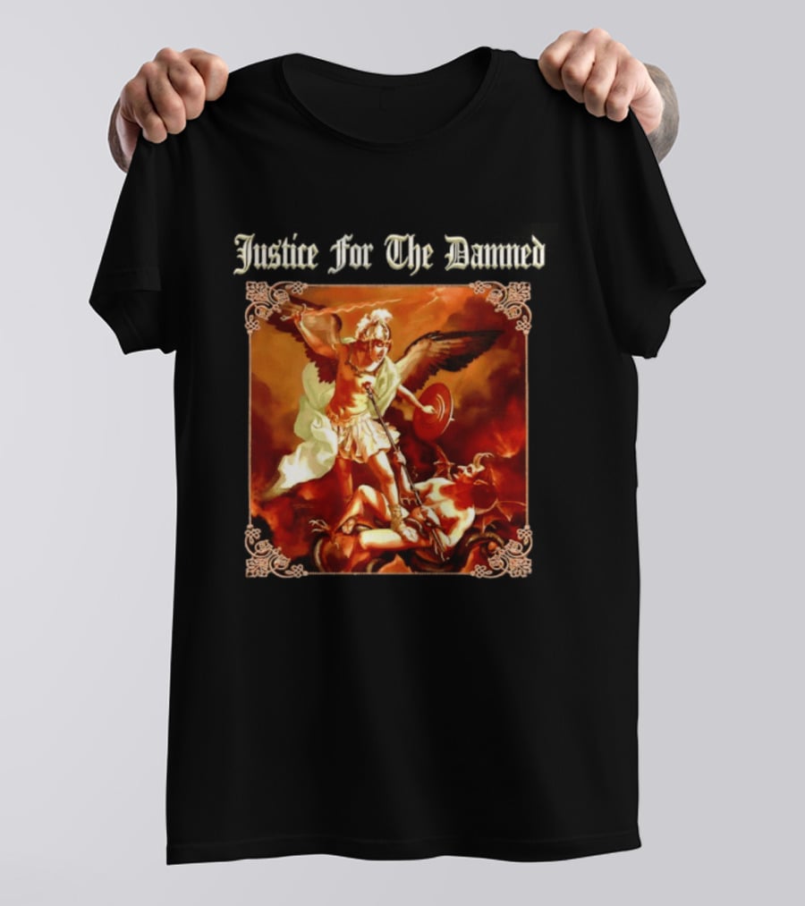 Justice For The Damned Metalcore Hardcore Knight And Fallen Angel Battle T-Shirt