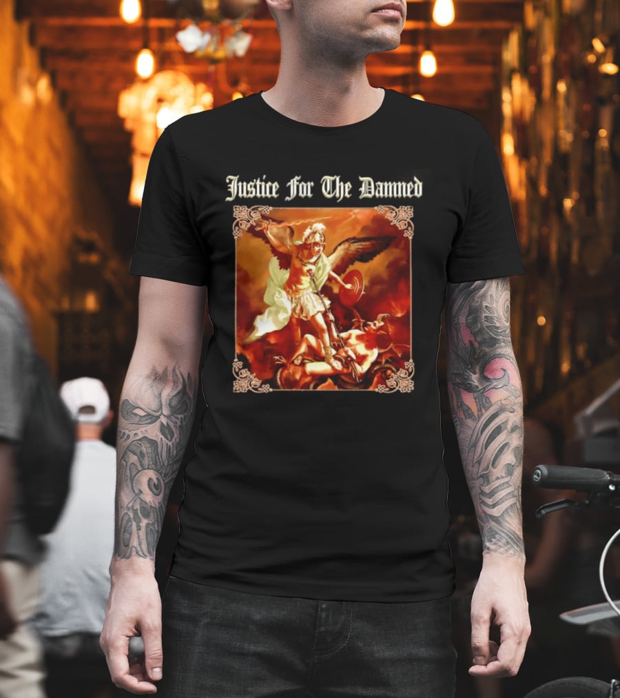 Justice For The Damned Metalcore Hardcore Knight And Fallen Angel Battle T-Shirt