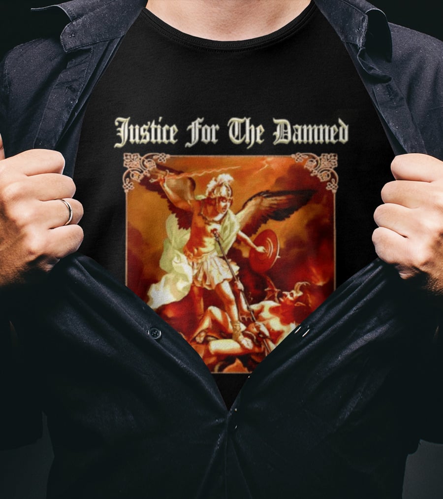Justice For The Damned Metalcore Hardcore Knight And Fallen Angel Battle T-Shirt