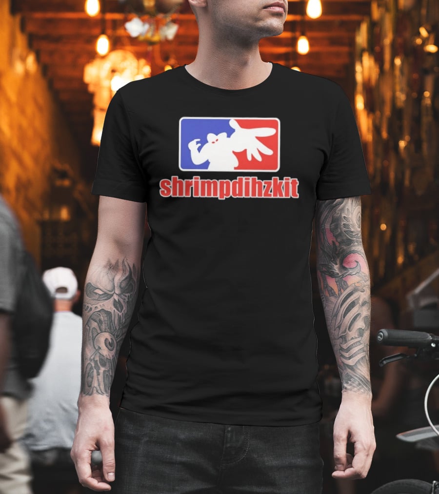 Shrimpdihzkit NBA Style Branding Parody Red White Blue T-Shirt