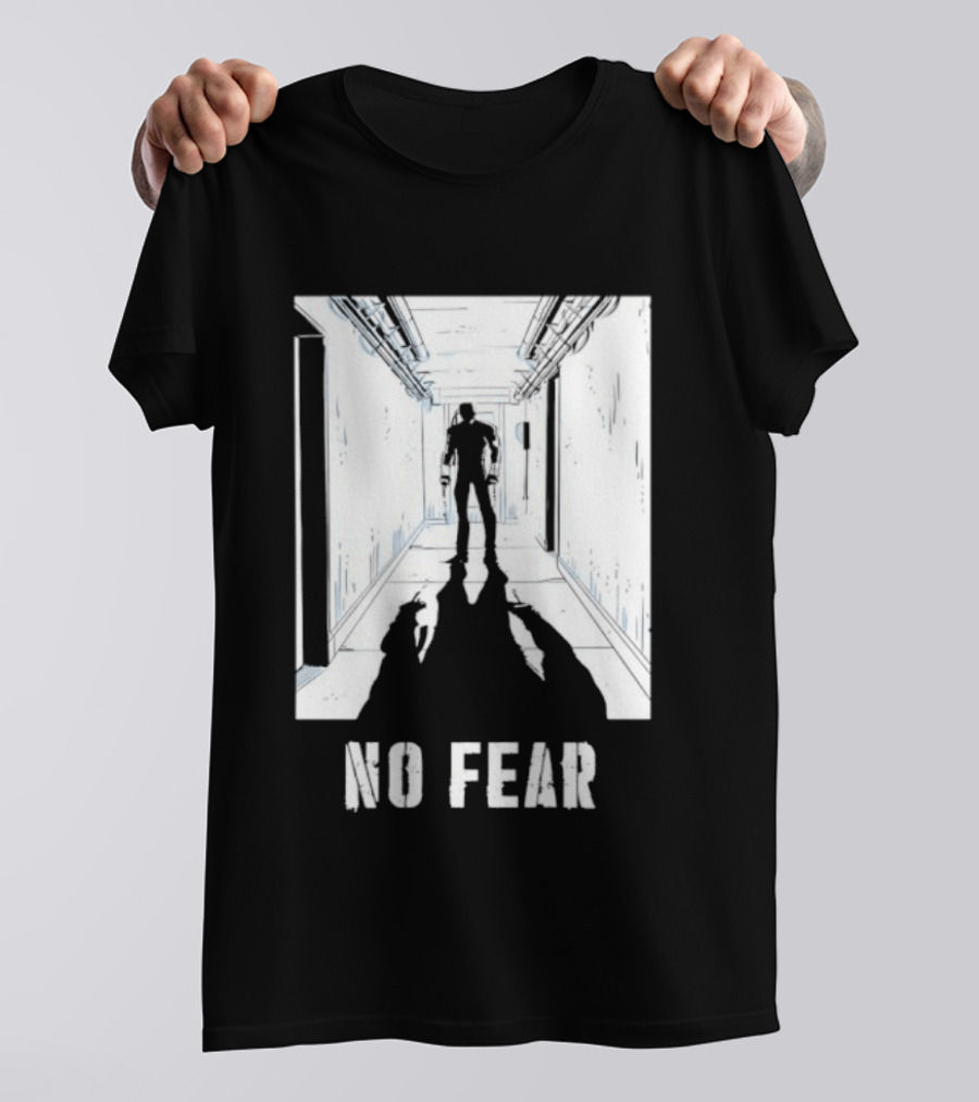 No Fear Courage Motivation Silhouette In Corridor T-Shirt