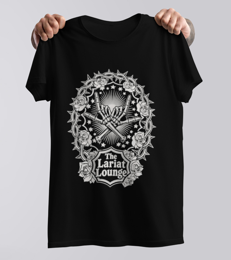 The Lariat Lounge Skeleton Hands Roses Thorns And Stars T-Shirt