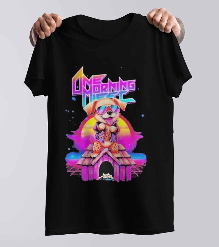 One Morning Left Puppy Doghouse 80s Retro Sunglasses Sunset Vibe T-Shirt