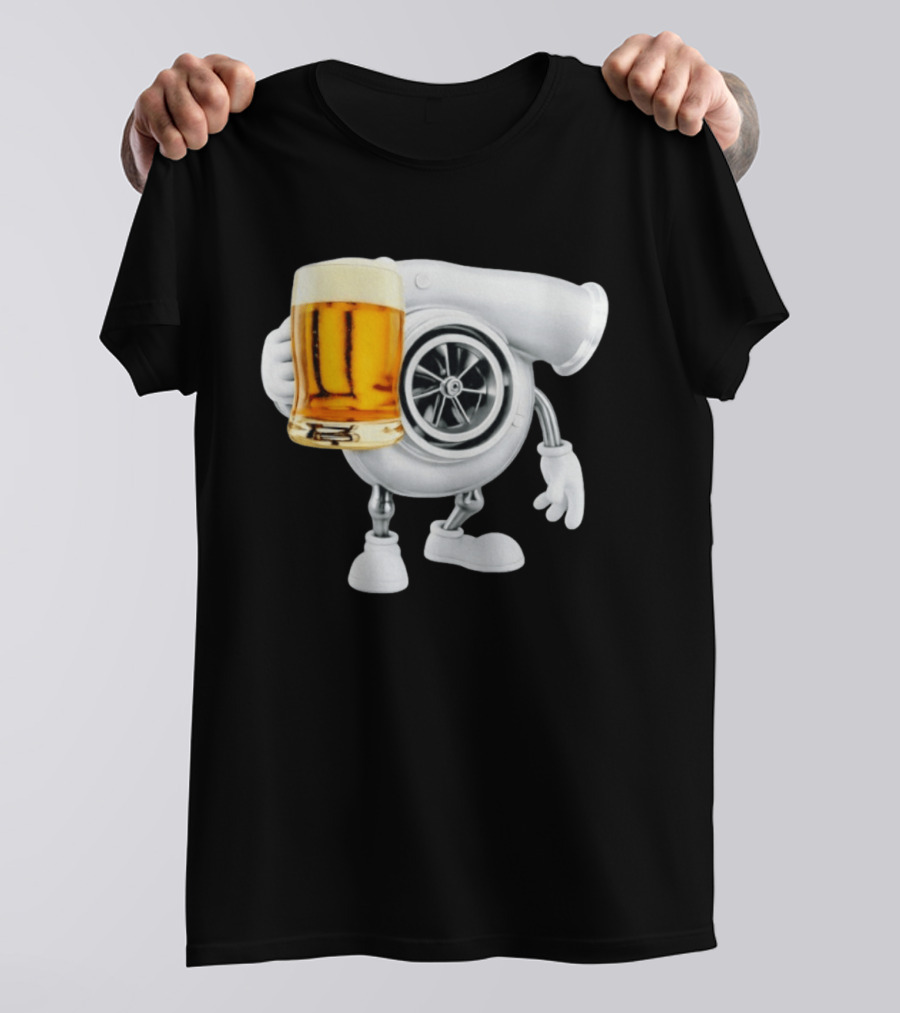 Turbo Beer Turbocharger Car Enthusiast Character With Beer T-Shirt
