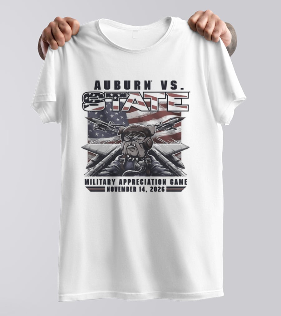 Auburn Vs State Military Appreciation Game November 14 2026 Bulldog And American Flag T-Shirt