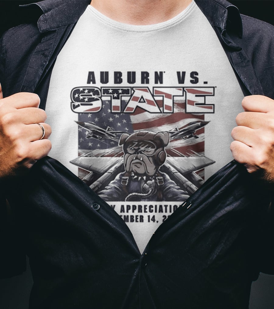 Auburn Vs State Military Appreciation Game November 14 2026 Bulldog And American Flag T-Shirt