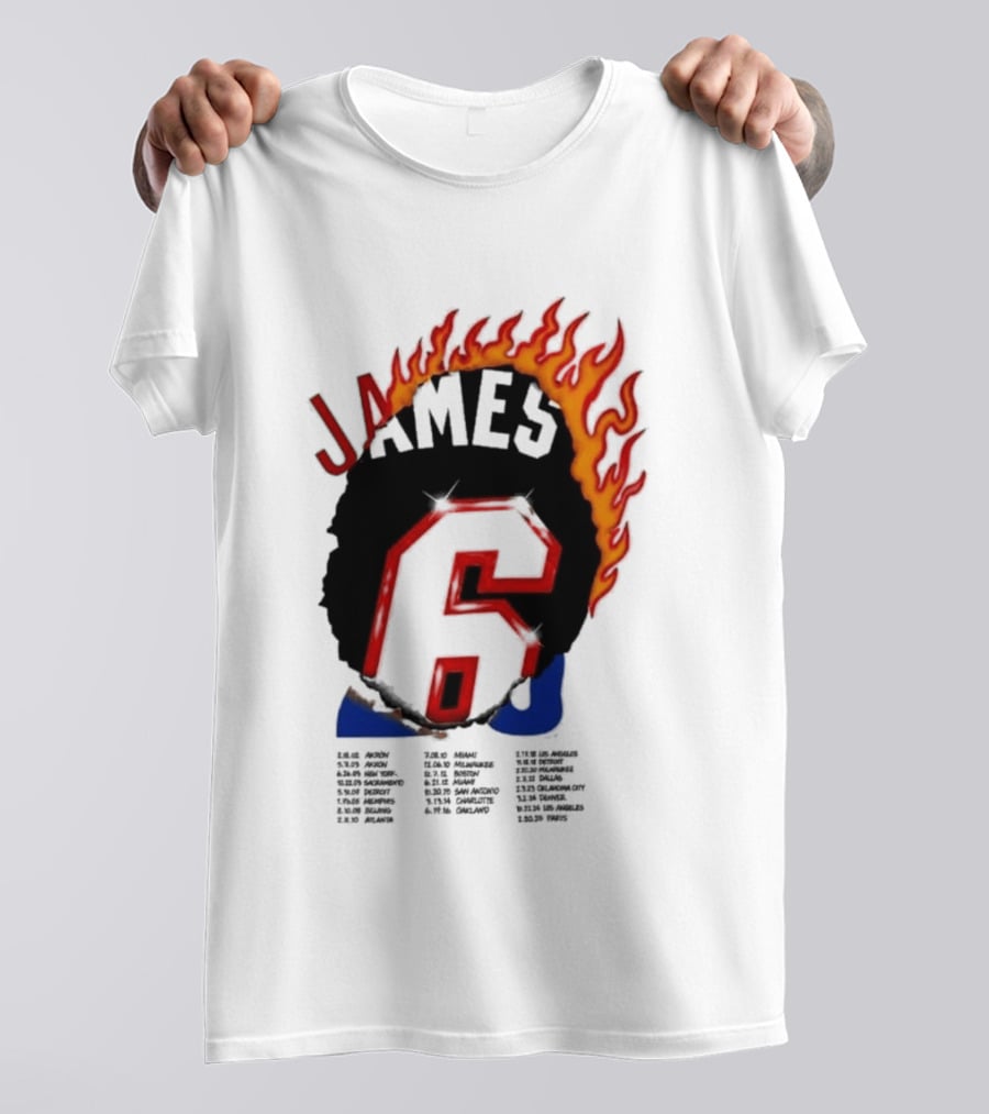 James 6 Flame Basketball Legend Bold Number Rugged T-Shirt