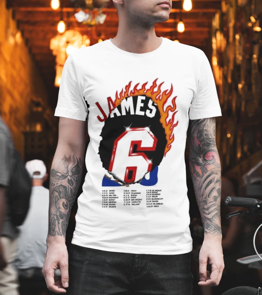 James 6 Flame Basketball Legend Bold Number Rugged T-Shirt