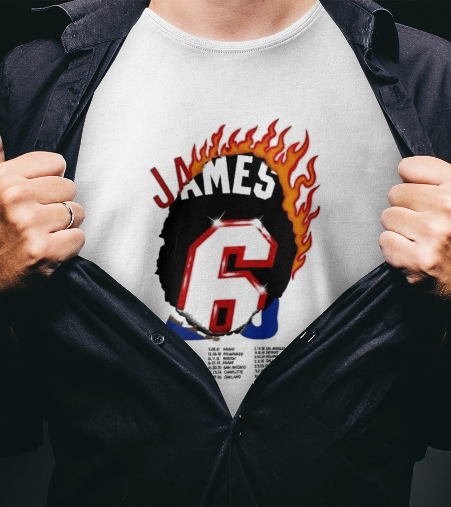 James 6 Flame Basketball Legend Bold Number Rugged T-Shirt