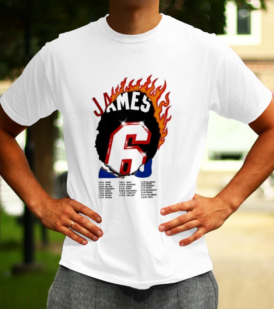 James 6 Flame Basketball Legend Bold Number Rugged T-Shirt