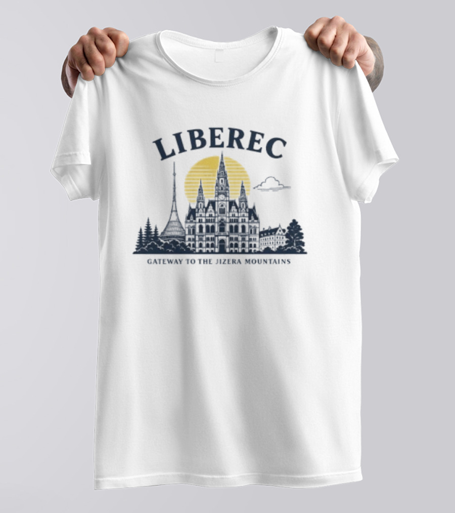 Liberec Gateway To The Jizera Mountains Skyline Silhouette With Tower And Cloud T-Shirt