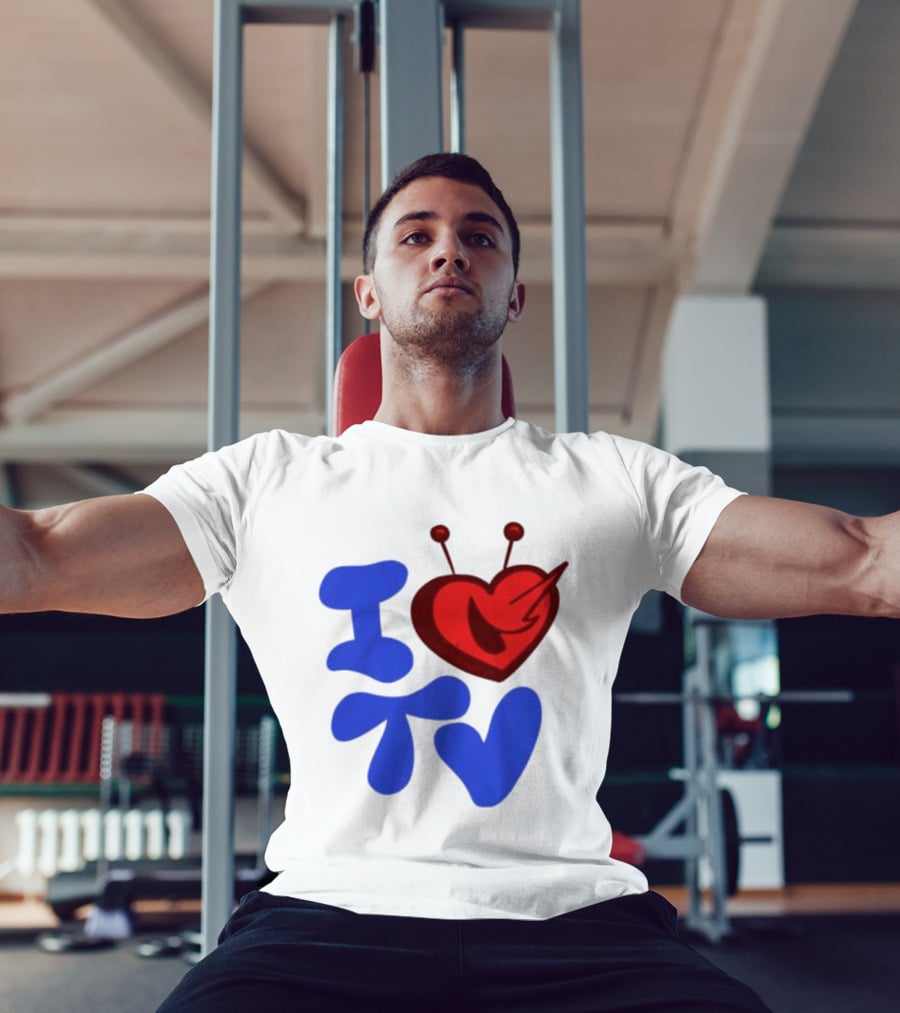 I Love TV Blue Red Heart Antenna T-Shirt