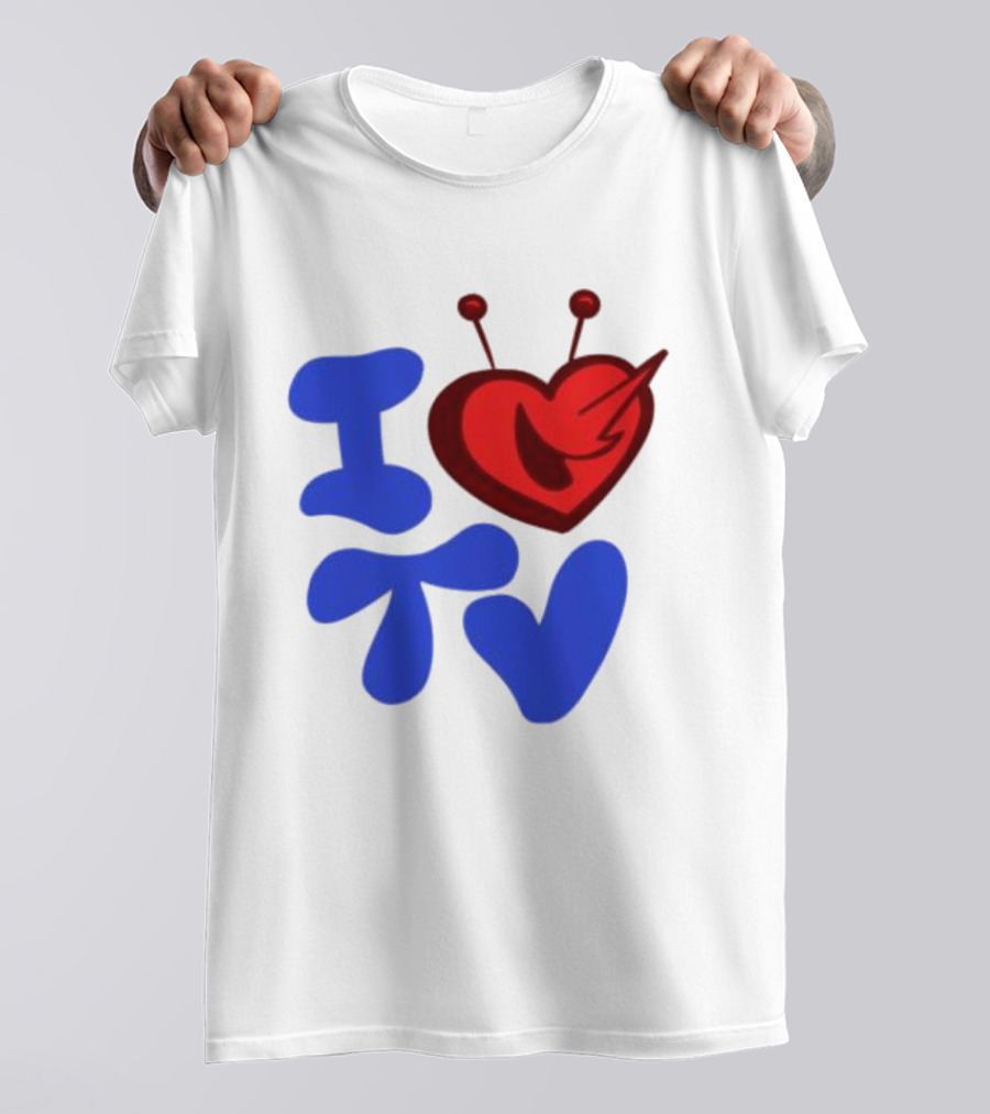 I Love TV Blue Red Heart Antenna T-Shirt