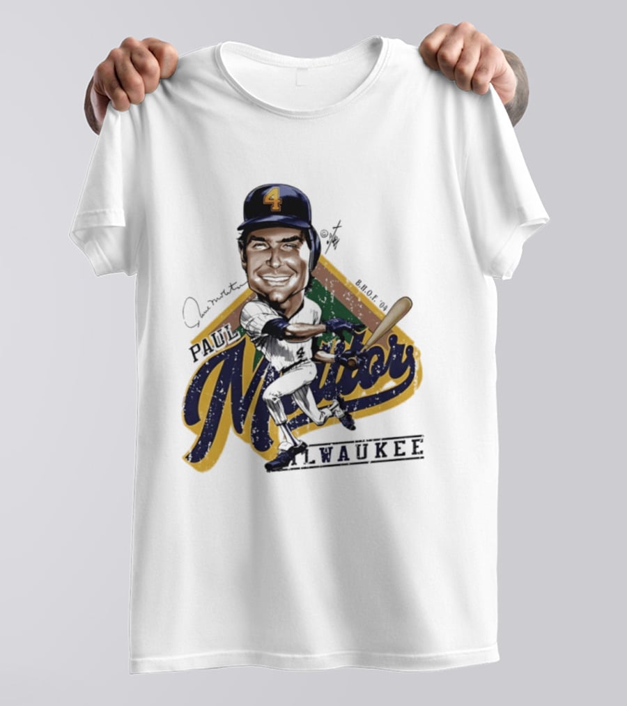 Paul Molitor Milwaukee Brewers Number 4 Bruce Stark Caricature HOF T-Shirt