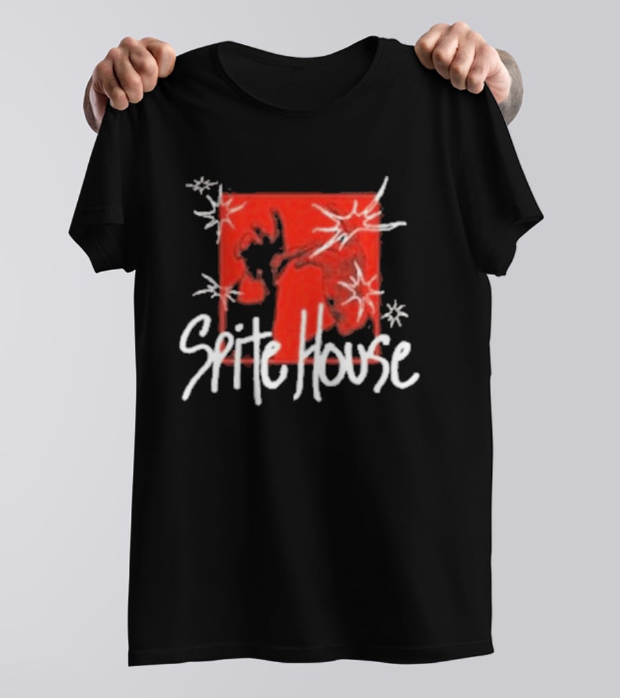 Spite House Red Square Sketch Art With Hands And Starburst T-Shirt
