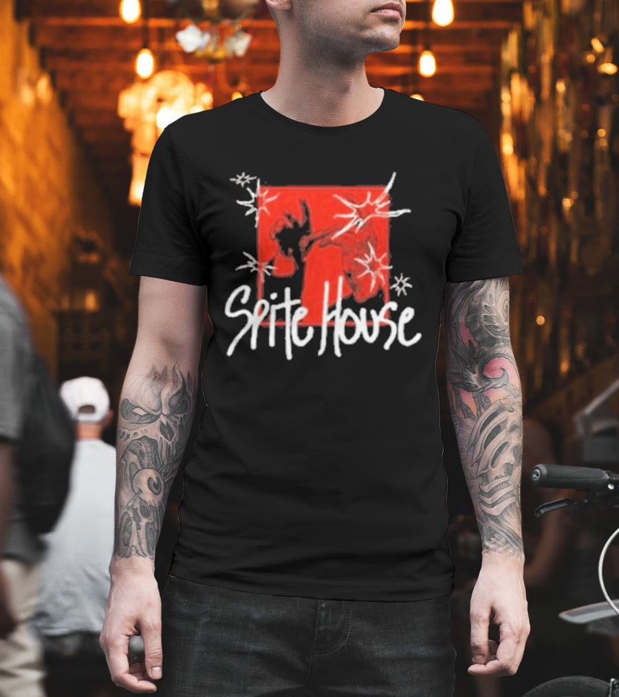 Spite House Red Square Sketch Art With Hands And Starburst T-Shirt