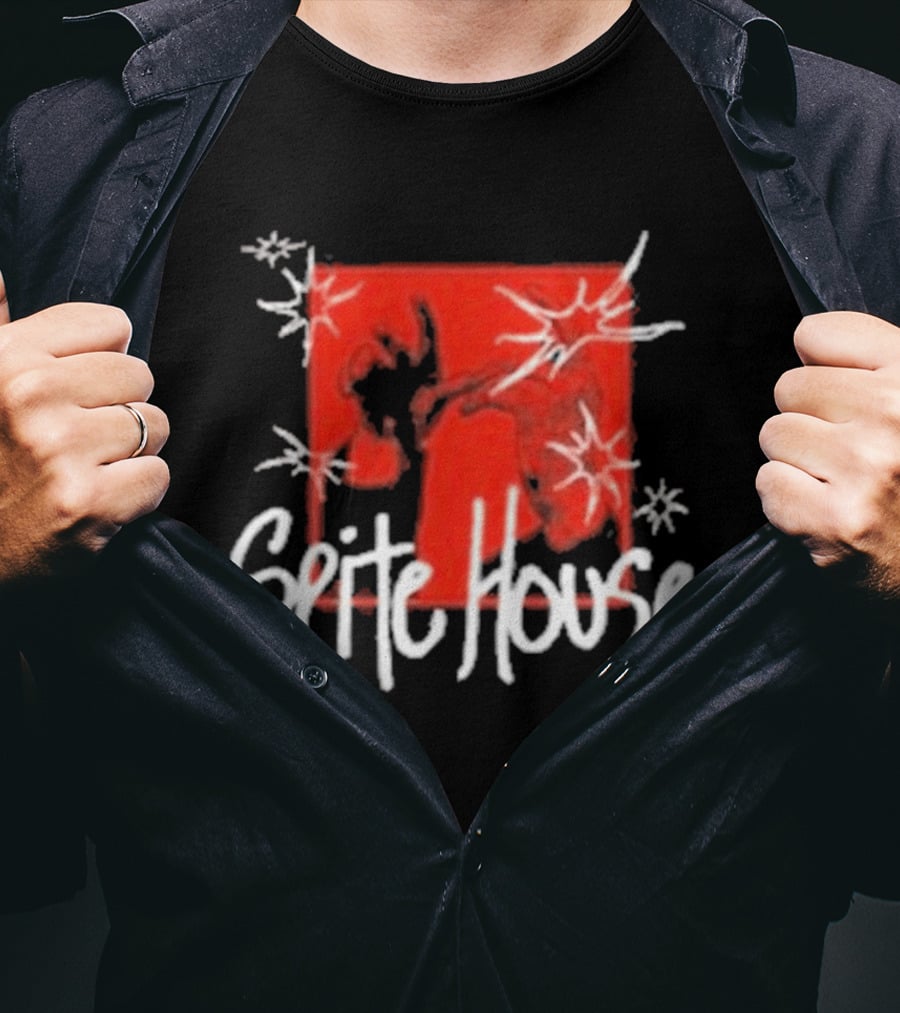 Spite House Red Square Sketch Art With Hands And Starburst T-Shirt
