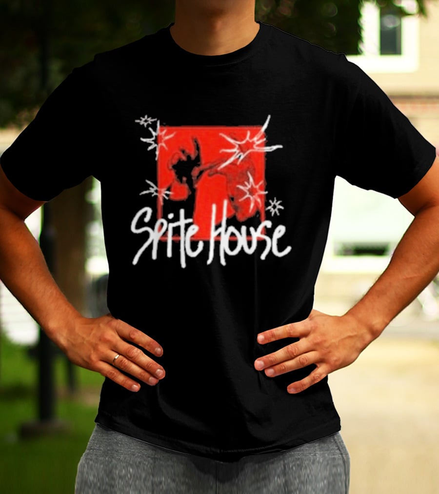 Spite House Red Square Sketch Art With Hands And Starburst T-Shirt
