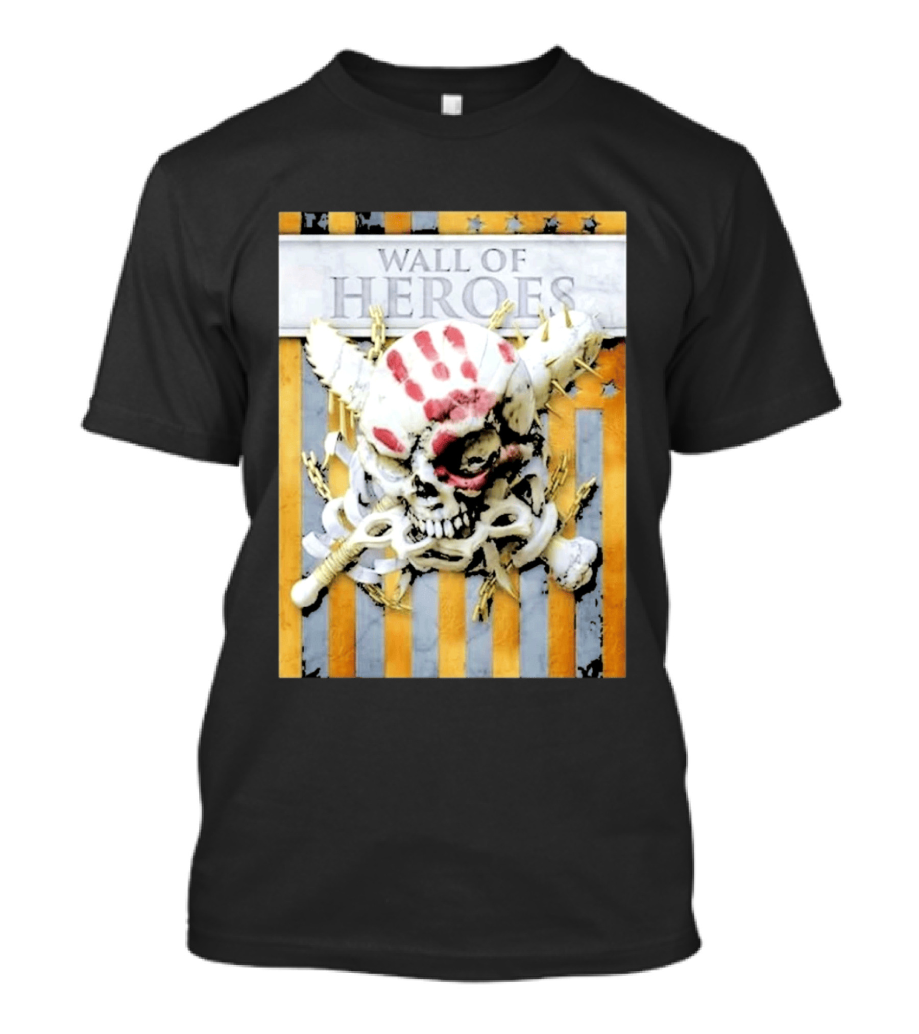 Five Finger Death Punch Wall Of Heroes Skull Chains Barbed Wire American Flag T-Shirt