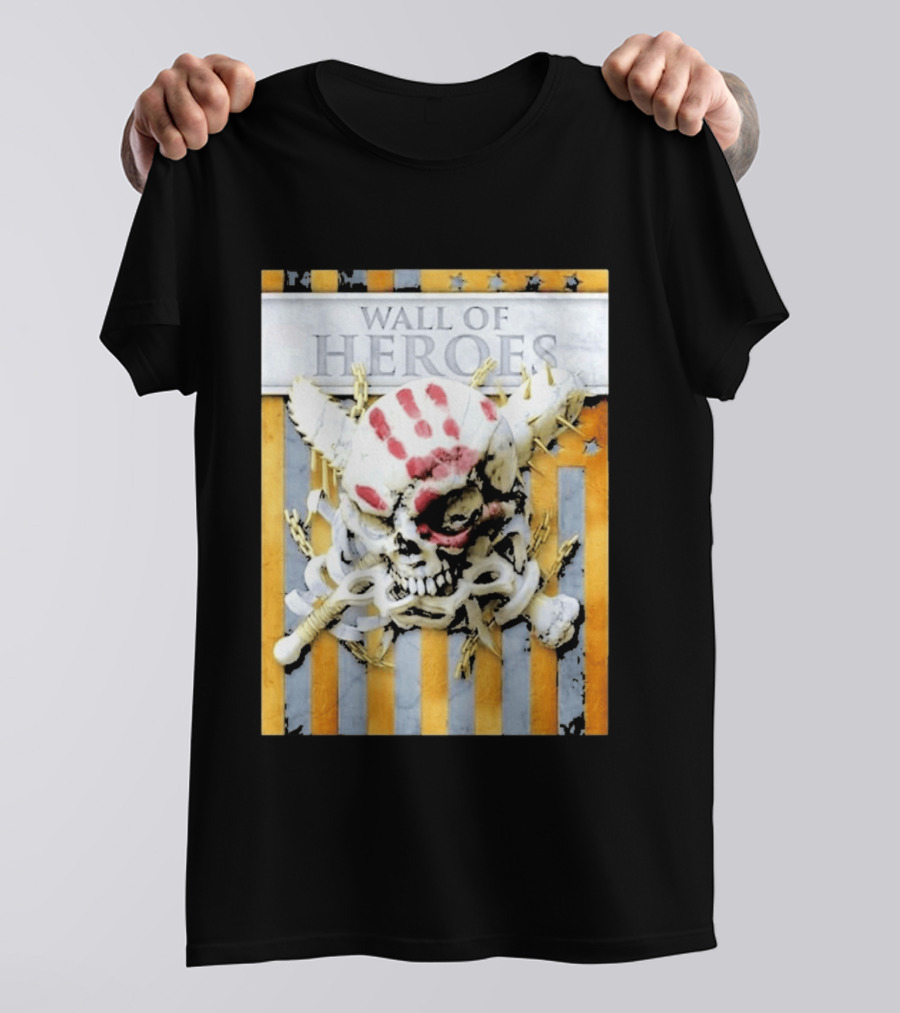 Five Finger Death Punch Wall Of Heroes Skull Chains Barbed Wire American Flag T-Shirt