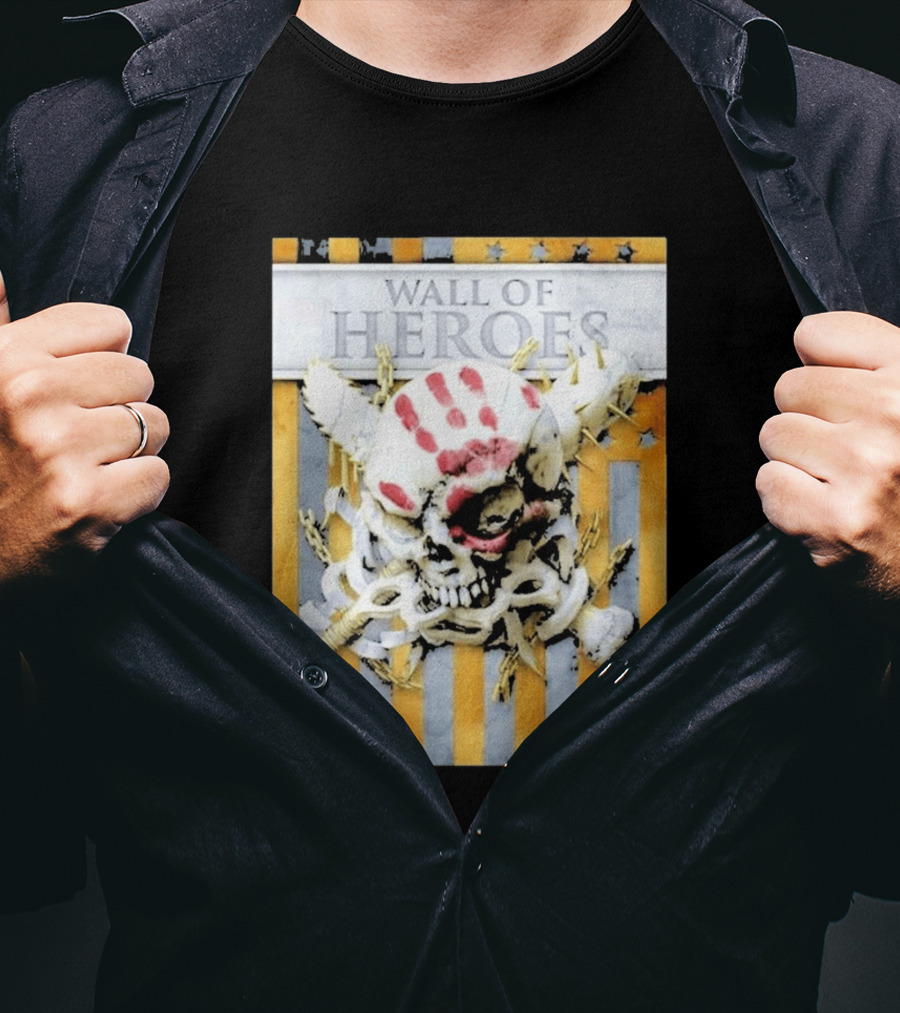 Five Finger Death Punch Wall Of Heroes Skull Chains Barbed Wire American Flag T-Shirt