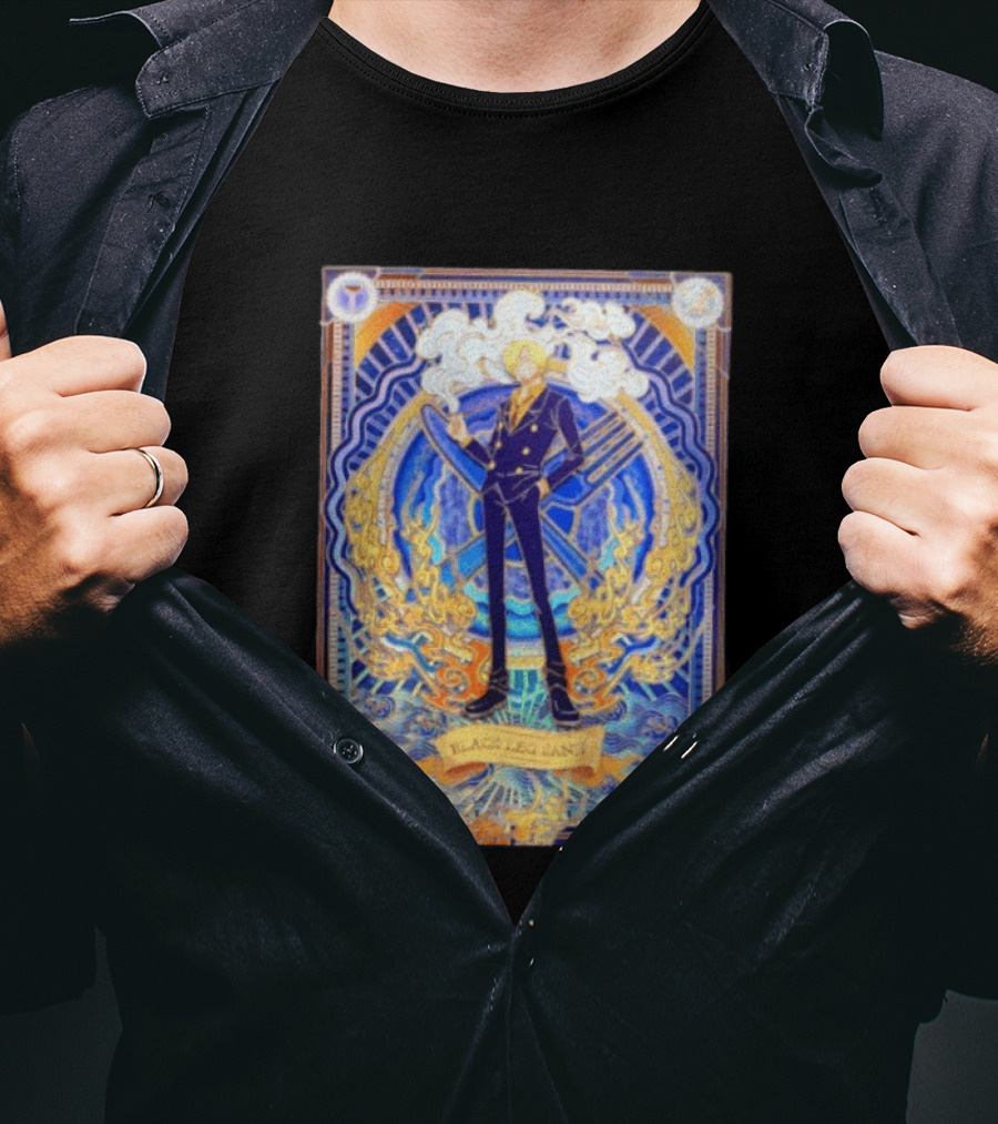 Sanji Black Leg Flames Smoking One Piece Character Art Tarot T-Shirt