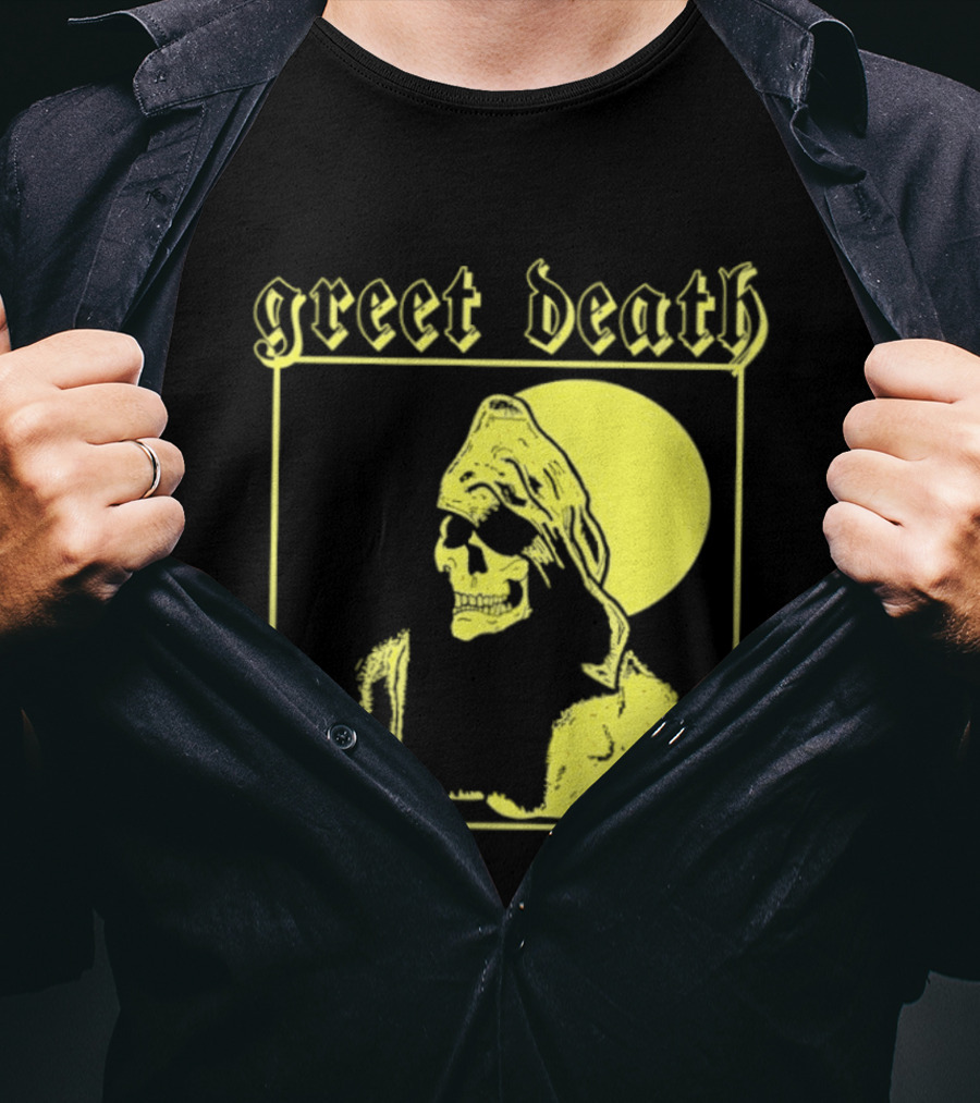 Greet Death Grim Reaper Band Alternative Rock Skeleton Halo T-Shirt